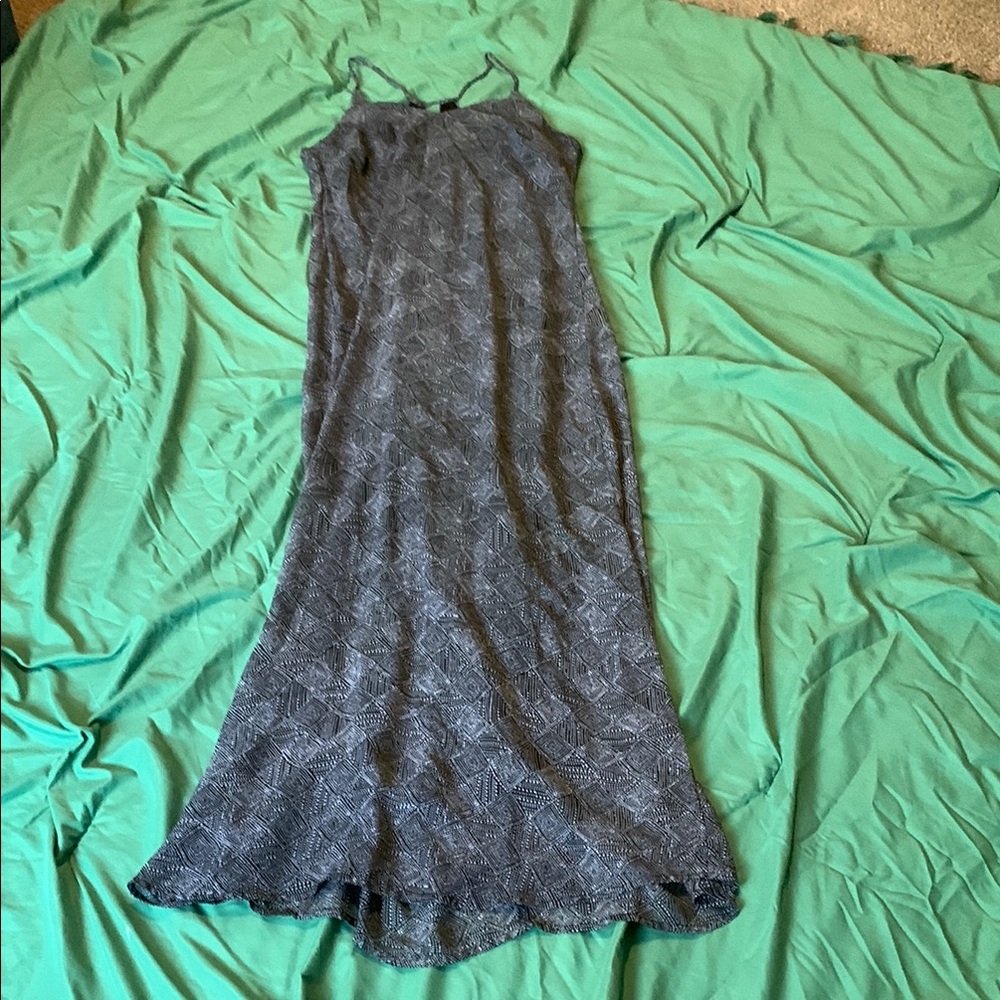 Elegant Blue Patterned Maxi Dress